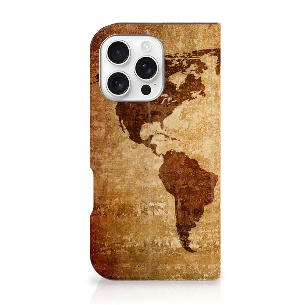 iPhone 16 Pro Book Cover Wereldkaart wereldkaart design voorkant