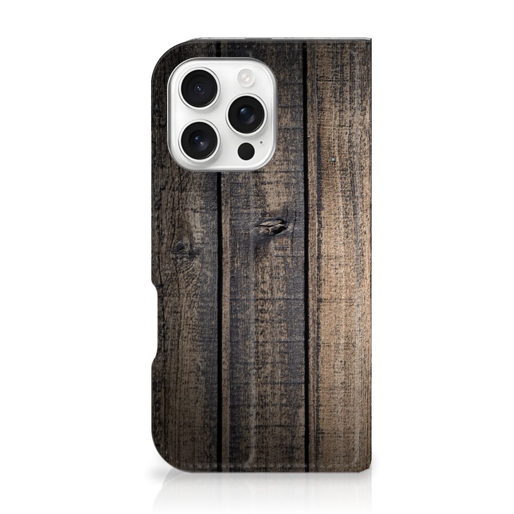 iPhone 16 Pro Book Wallet Case Steigerhout steigerhout design achteraanzicht