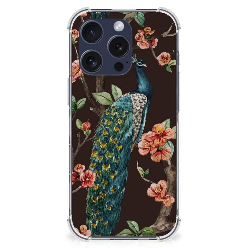 iPhone 16 Pro Case Anti-shock Pauw met Bloemen design voorkant