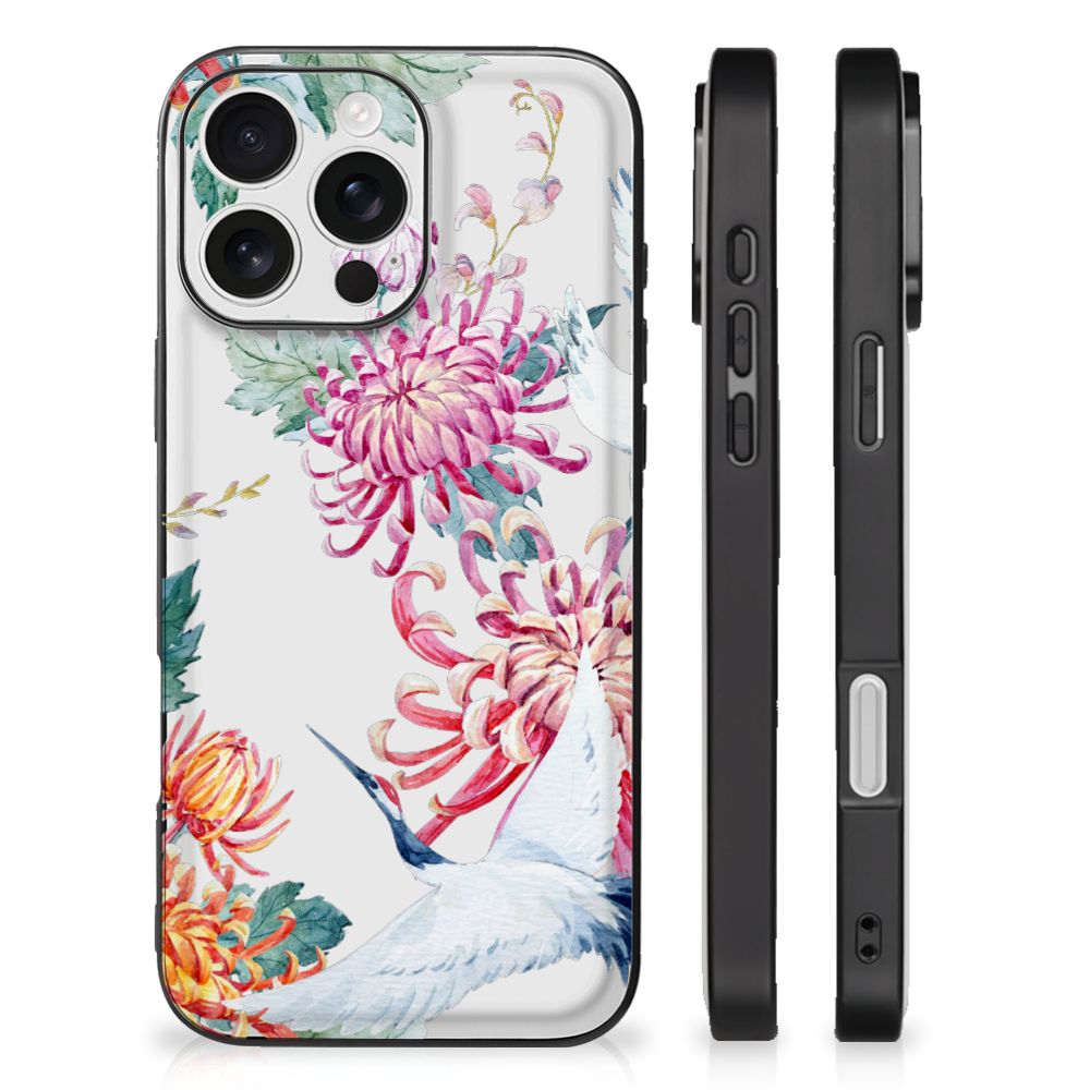 Apple iPhone 16 Pro Dierenprint Telefoonhoesje Bird Flowers bloemen vogels zijkanten