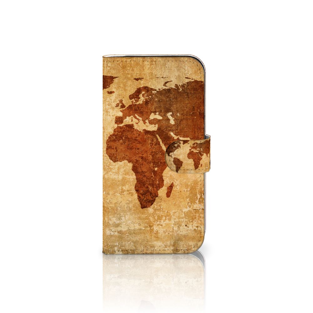 Apple iPhone 16 Pro Flip Cover Wereldkaart bruin design voorkant