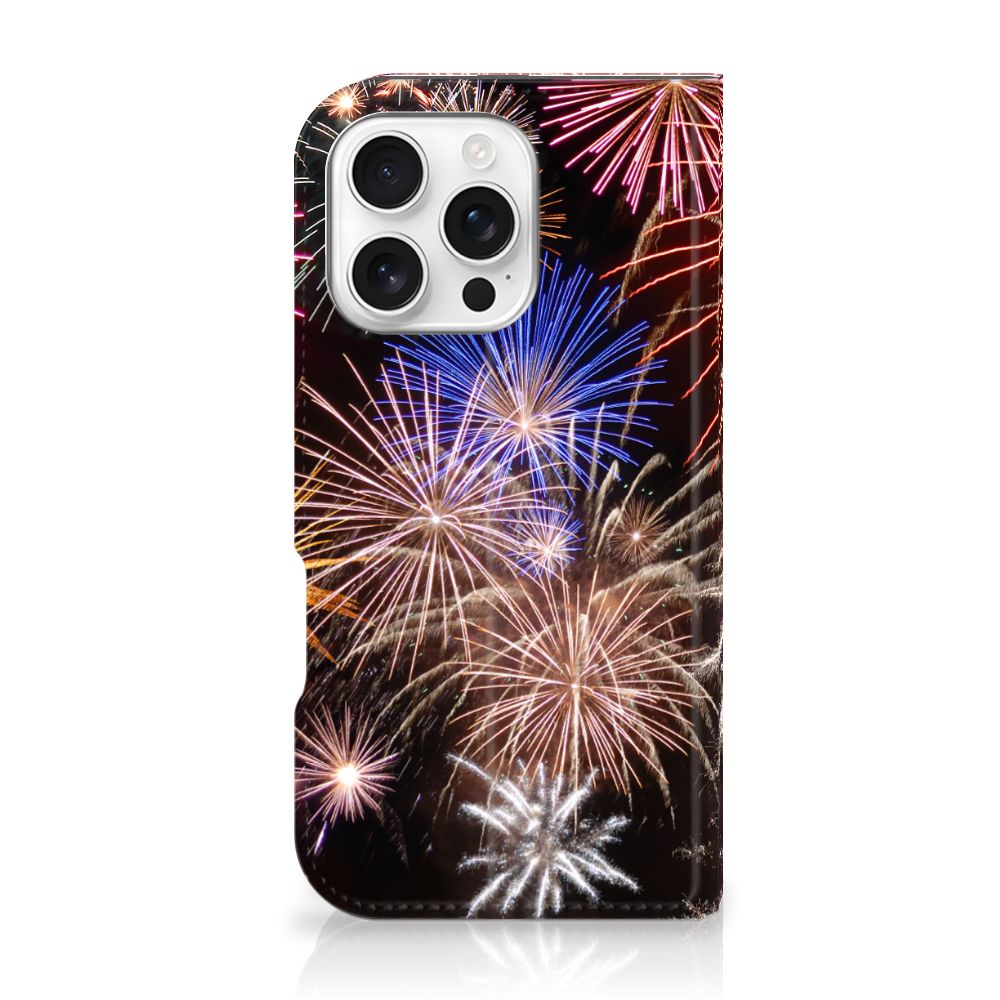 iPhone 16 Pro Hippe Standcase Vuurwerk design vuurwerk aanzicht