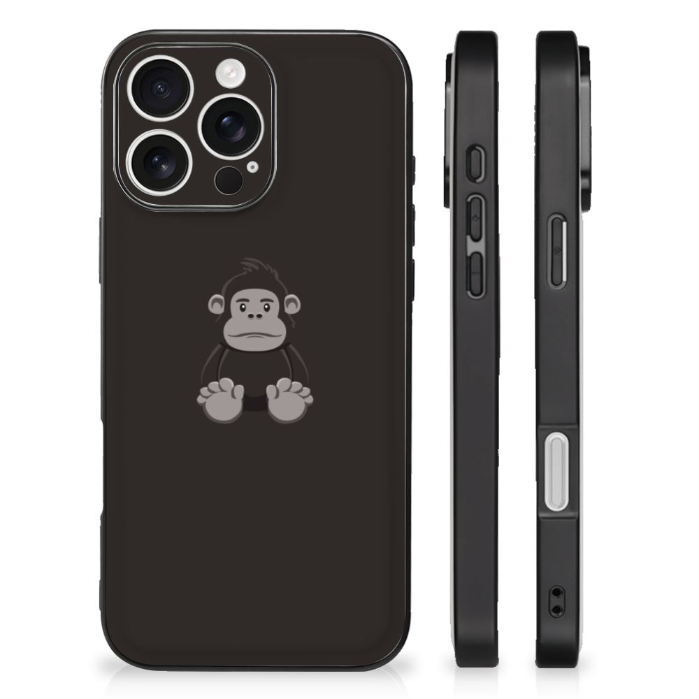Apple iPhone 16 Pro Hoesje Gorilla illustraties achterkant zwart