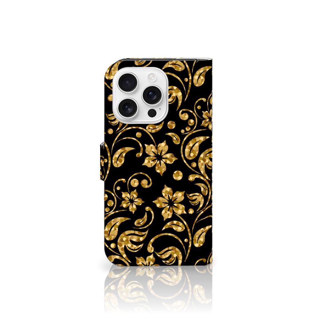 iPhone 16 Pro Hoesje Gouden Bloemen hoesje gouden bloemen zijkant
