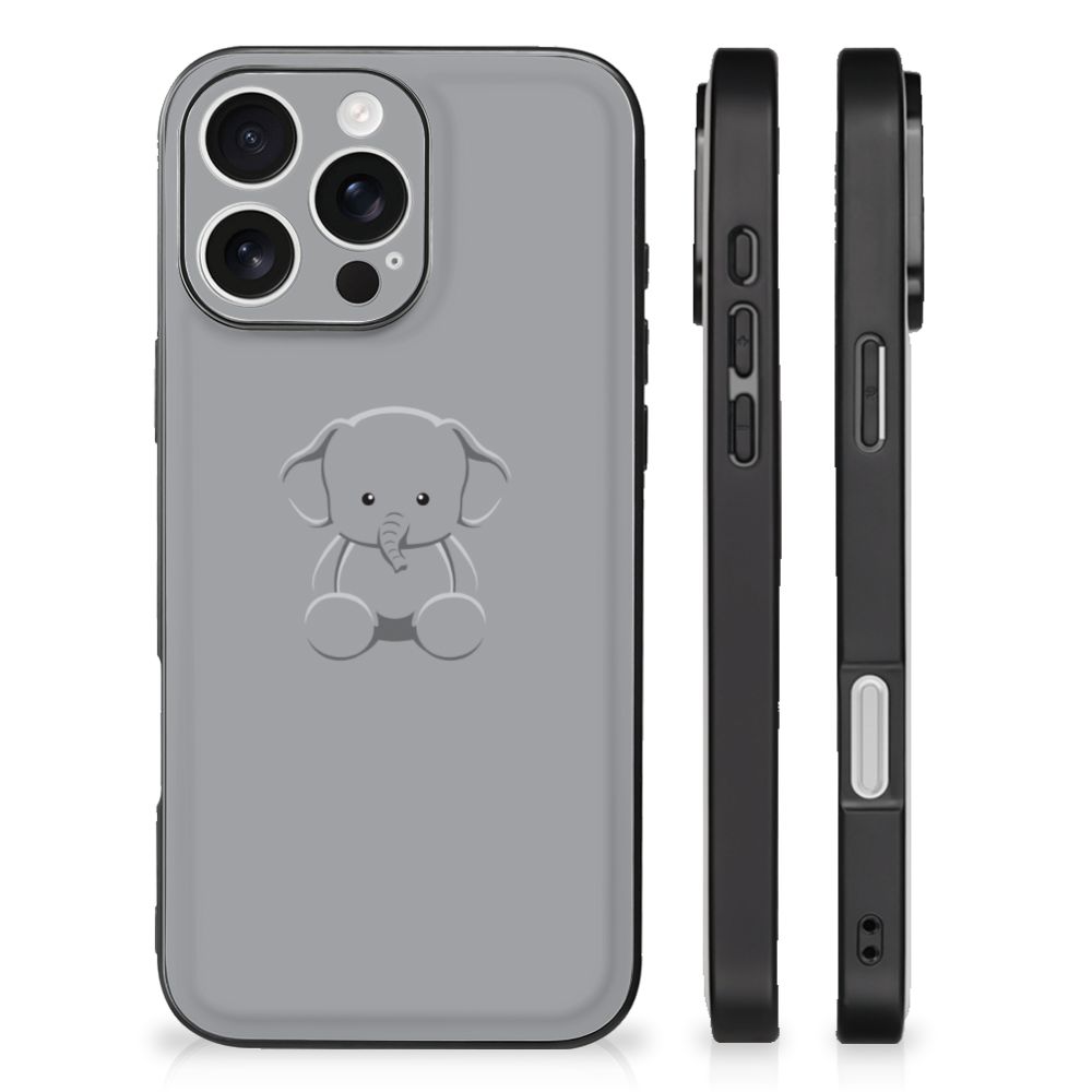 Apple iPhone 16 Pro Hoesje Grijs Baby Olifant achterkant zijkanten