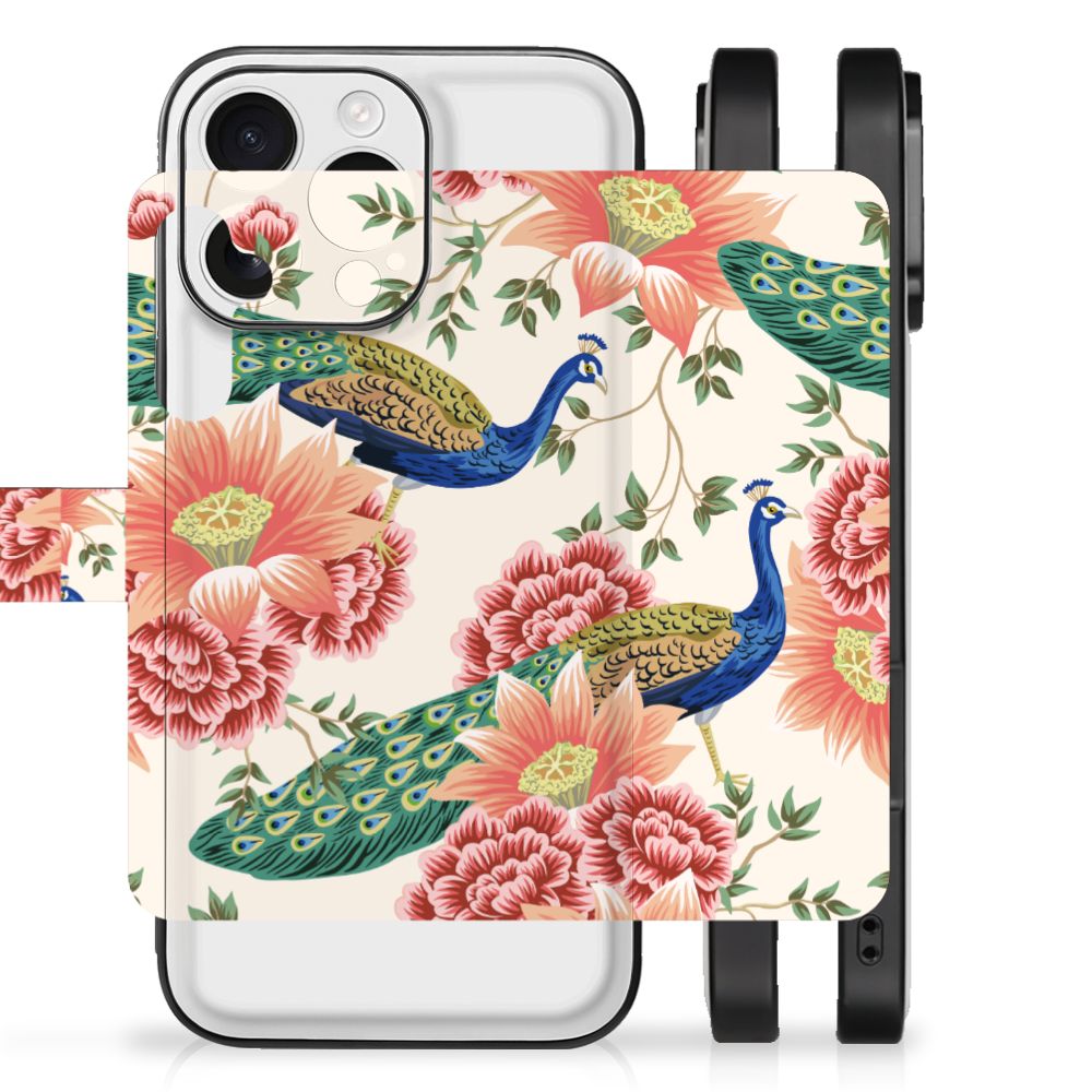 Apple iPhone 16 Pro Hoesje Lion Color illustraties peacock design aanzicht