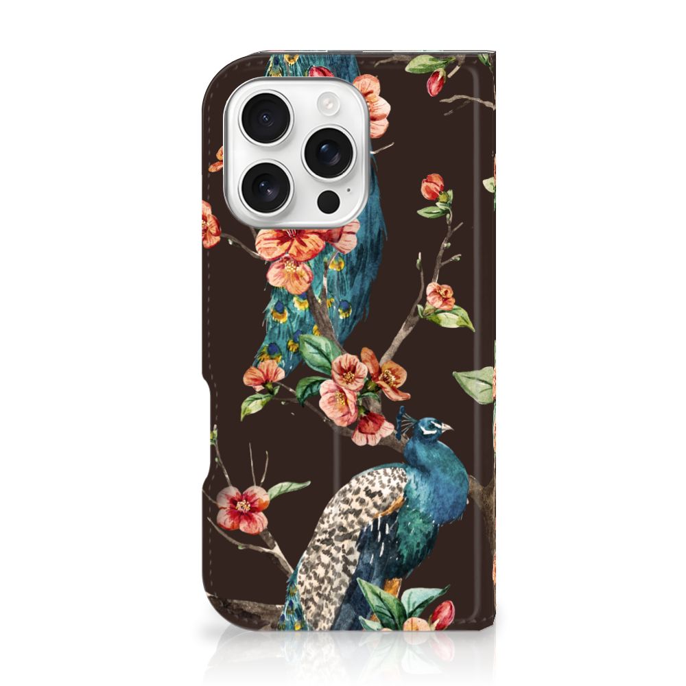 iPhone 16 Pro Hoesje maken Pauw met Bloemen hoesje pauw bloemen voorzijde