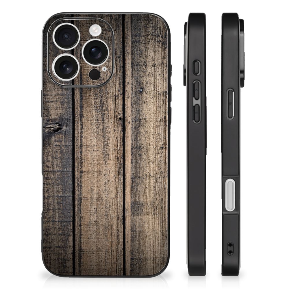 Apple iPhone 16 Pro Houten Print Telefoonhoesje Steigerhout hout print zij aanzicht
