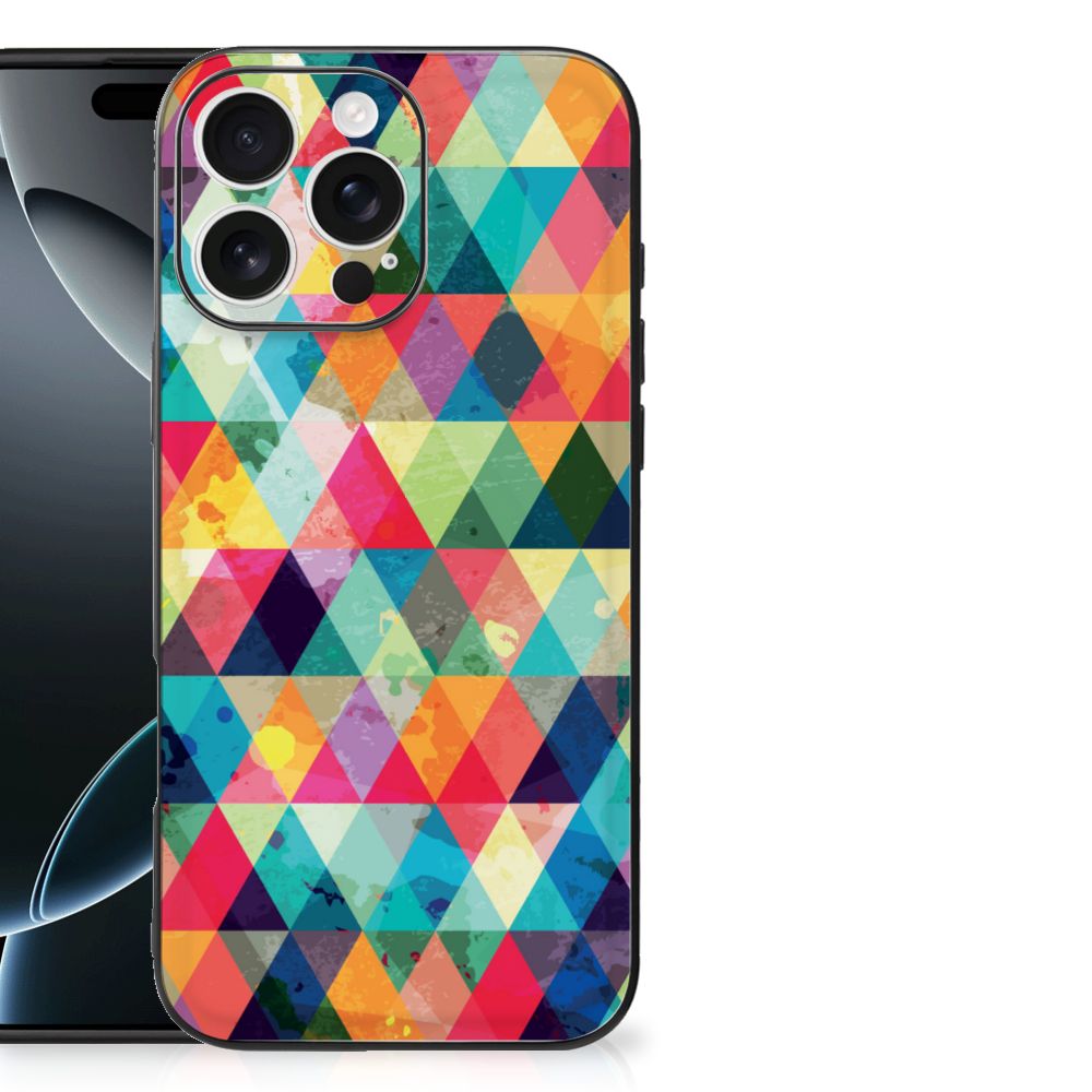Apple iPhone 16 Pro Max Back Case Geruit kleurige driehoek patroon bovenaanzicht
