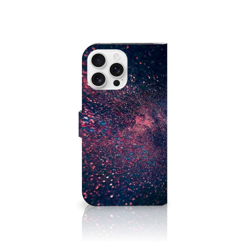 iPhone 16 Pro Max Book Case Stars boek case sterren paarse blauwe kleuren inktzwarte achtergrond