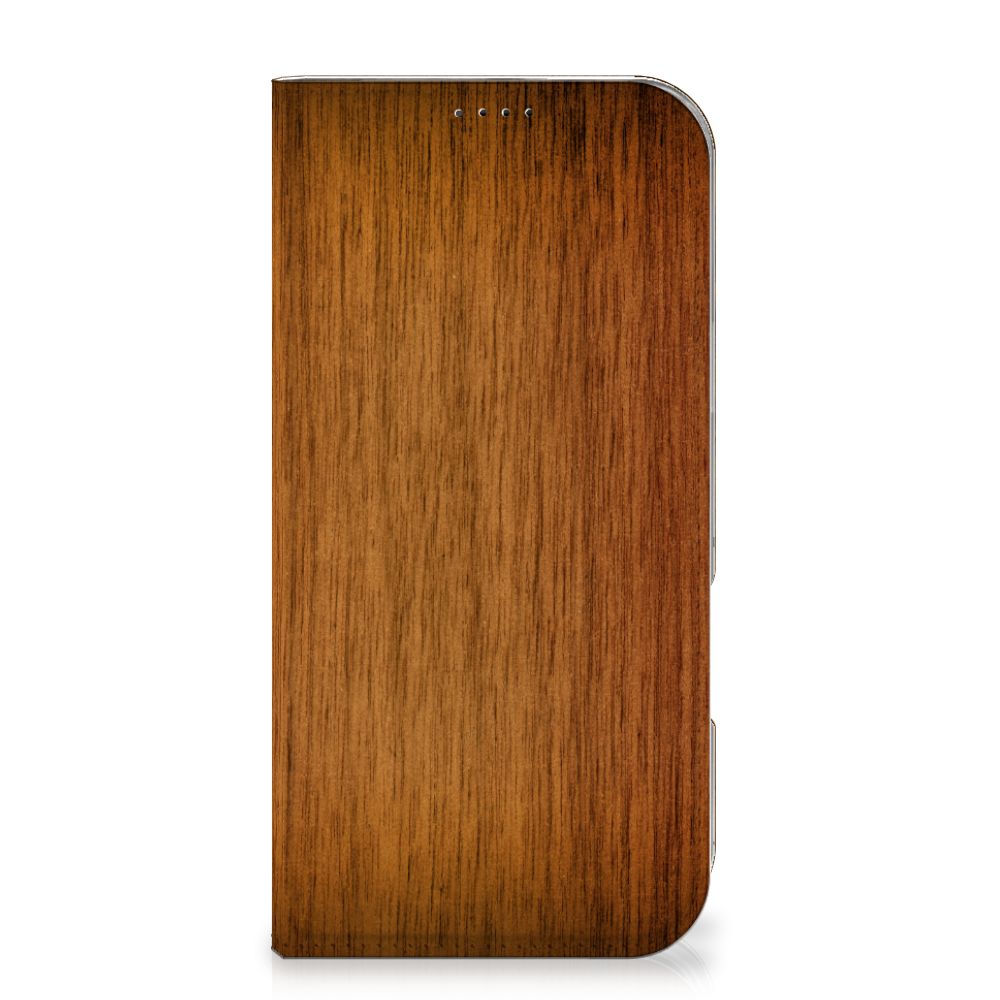 iPhone 16 Pro Max Book Wallet Case Donker Hout design Donker Hout aanzicht