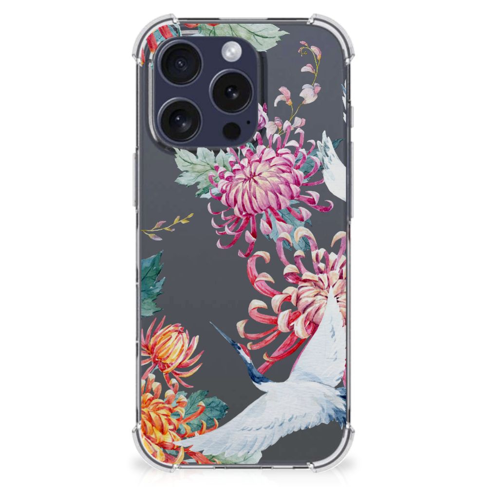 iPhone 16 Pro Max Case Anti-shock Bird Flowers achterkant
