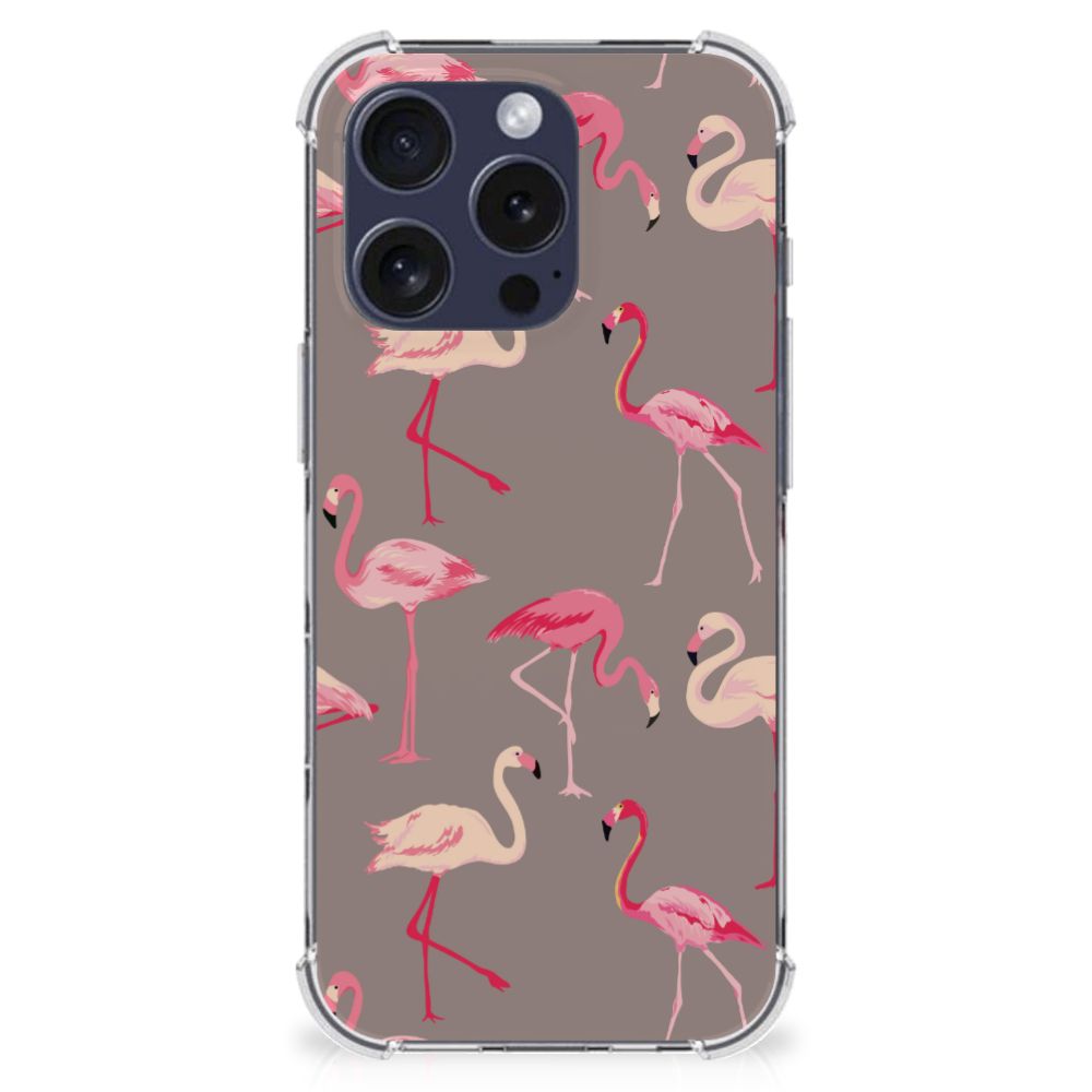 iPhone 16 Pro Max Case Anti-shock Flamingo achterkant roze flamingo's