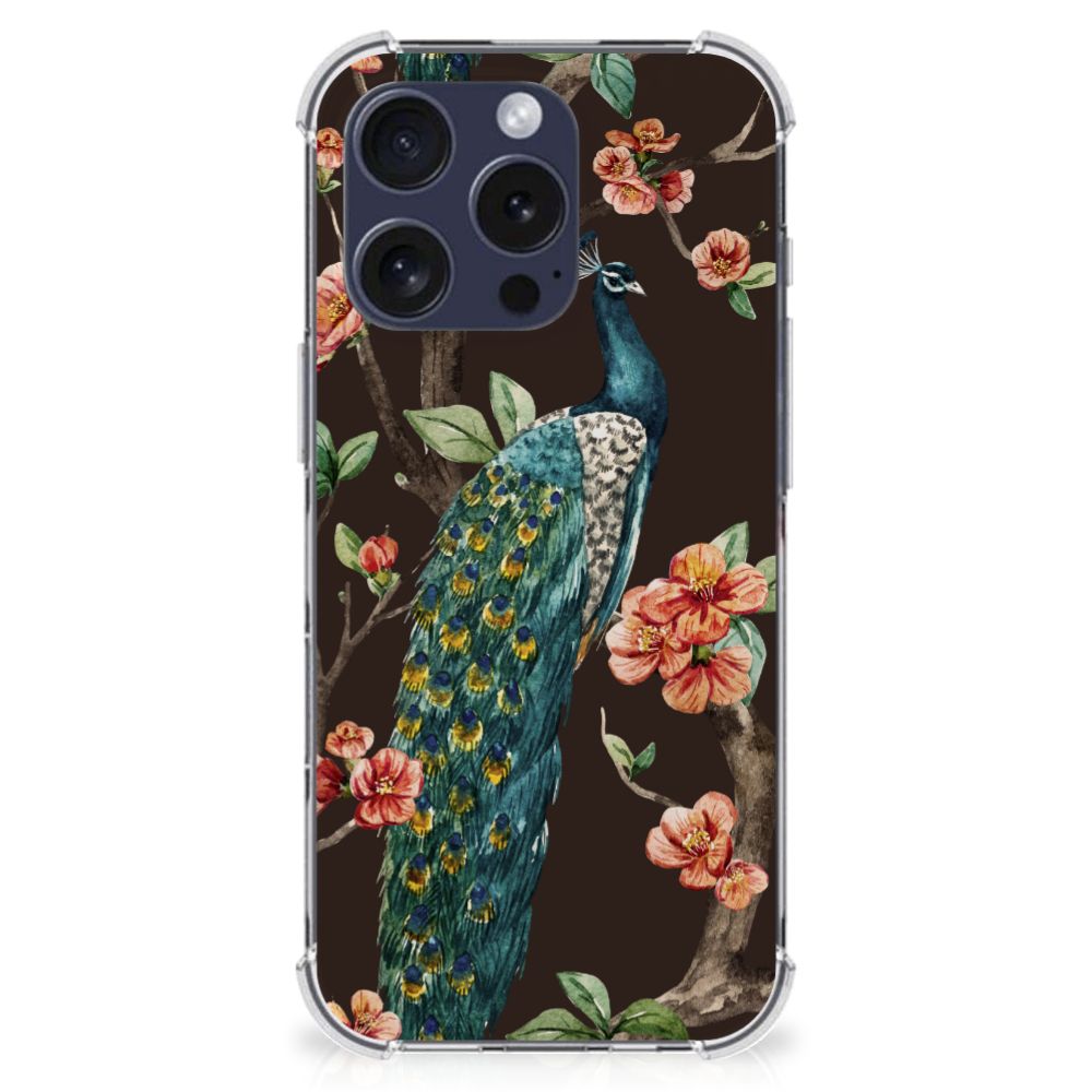 iPhone 16 Pro Max Case Anti-shock Pauw met Bloemen voorkant