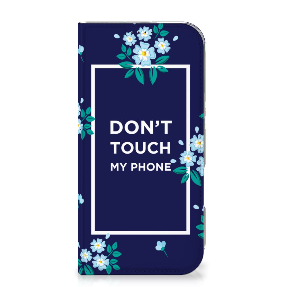 iPhone 16 Pro Max Design Case Flowers Blue DTMP voorkant ontwerp met bloemen en tekst