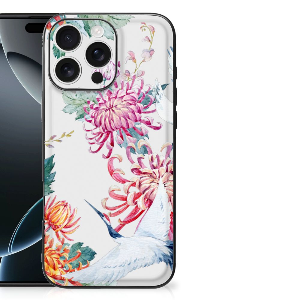 Apple iPhone 16 Pro Max Dierenprint Telefoonhoesje Bird Flowers bloemen vogels voorkant