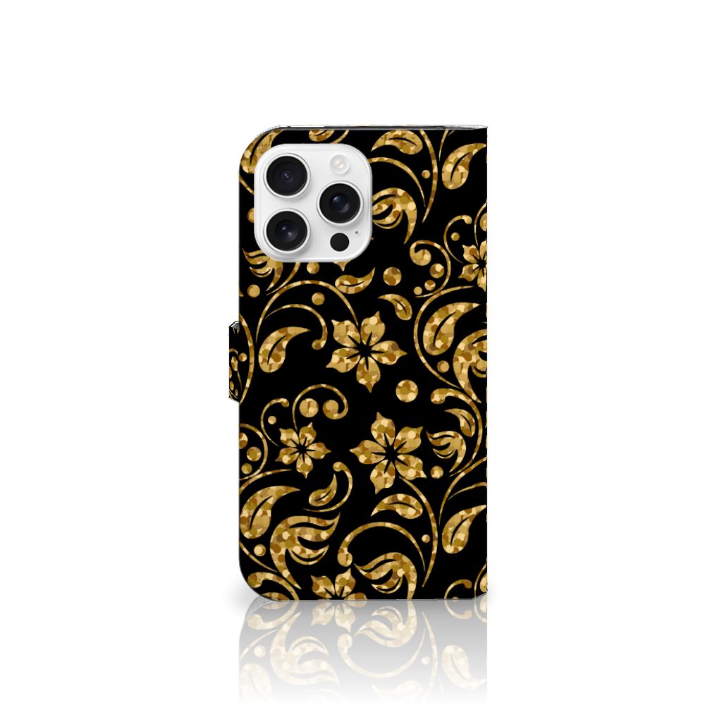 iPhone 16 Pro Max Hoesje Gouden Bloemen design voorzijde
