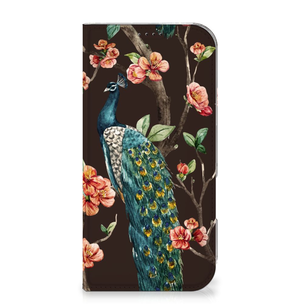 iPhone 16 Pro Max Hoesje maken Pauw met Bloemen stand case pauw bloemen aanzicht