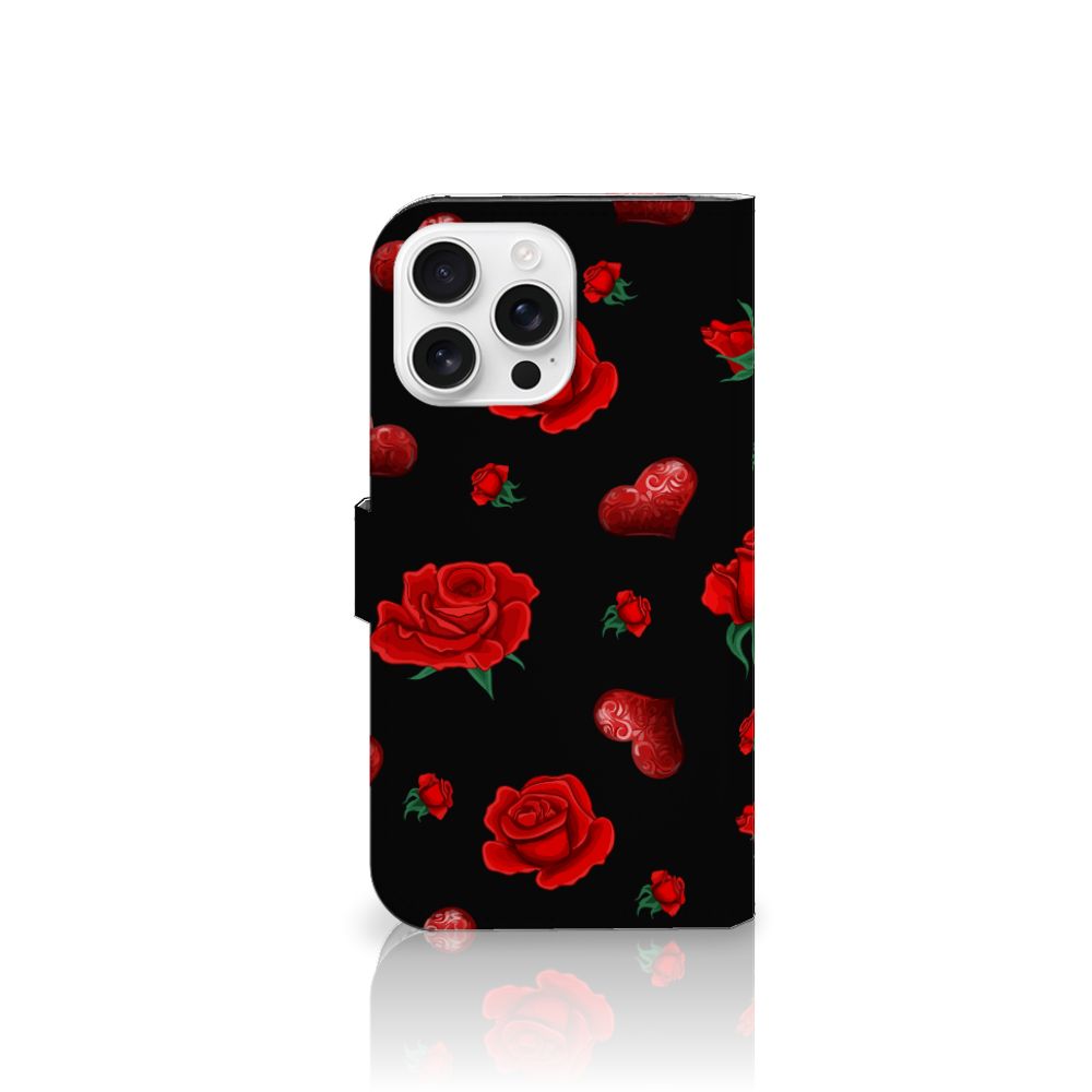Apple iPhone 16 Pro Max Leuk Hoesje Valentine bookcase hoesje bloemen design aanzicht