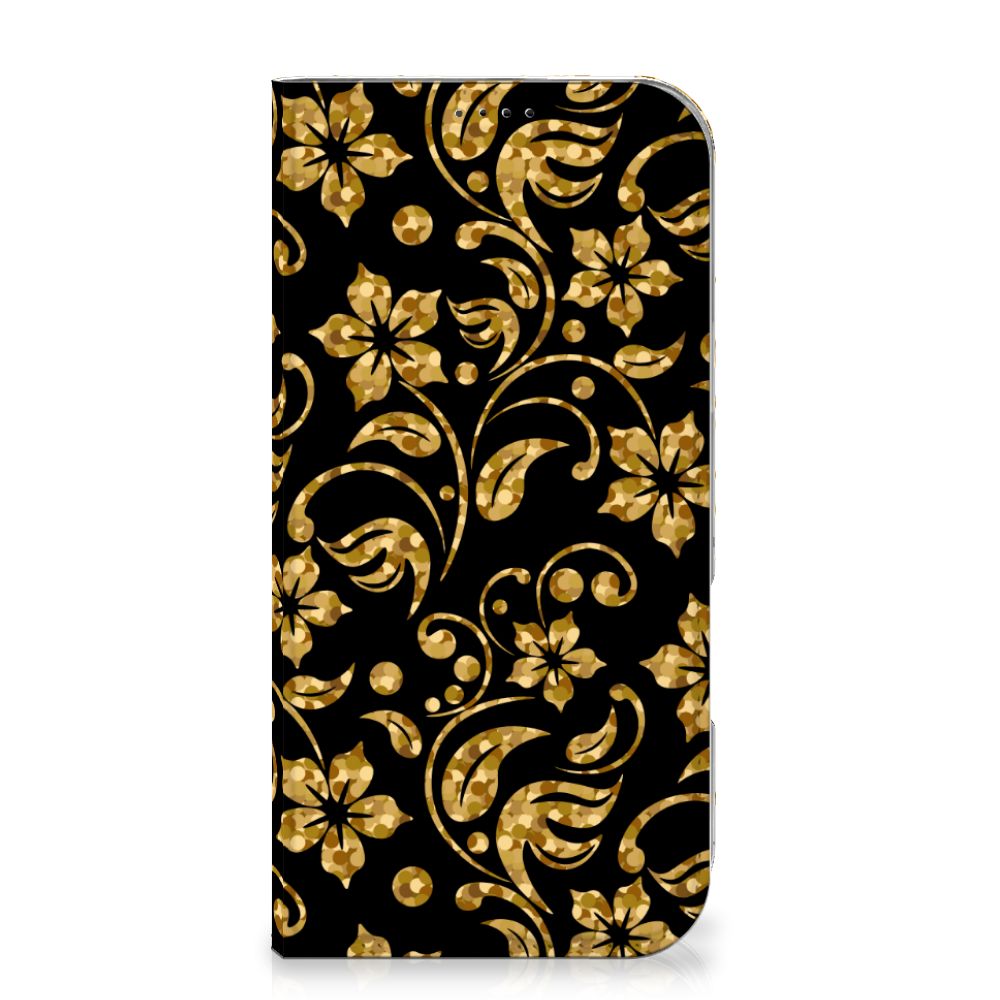 iPhone 16 Pro Max Smart Cover Gouden Bloemen bloemen goud voorkant