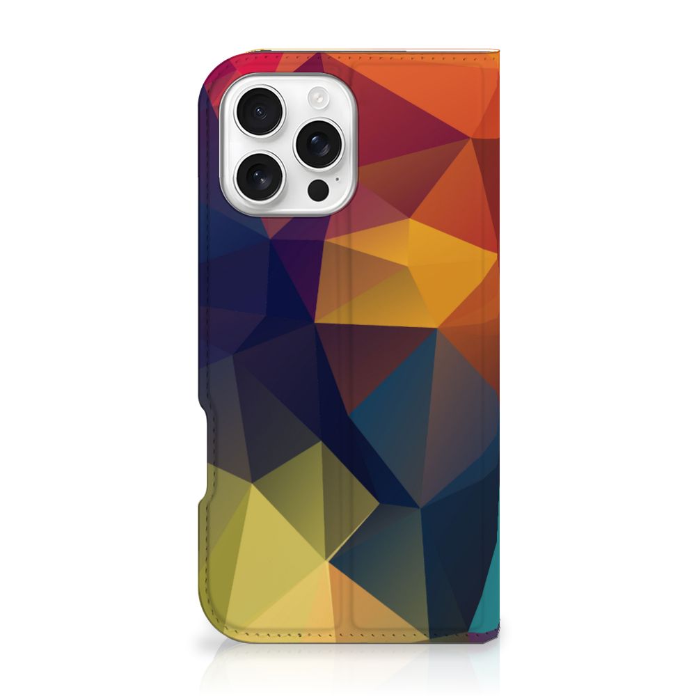 iPhone 16 Pro Max Stand Case Polygon Color kleurrijk geometrisch design aanzicht