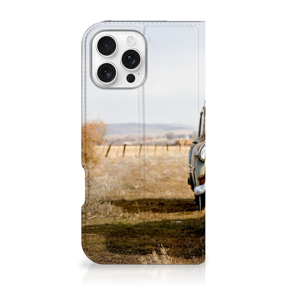 iPhone 16 Pro Max Stand Case Vintage Auto design vintage auto aanzicht