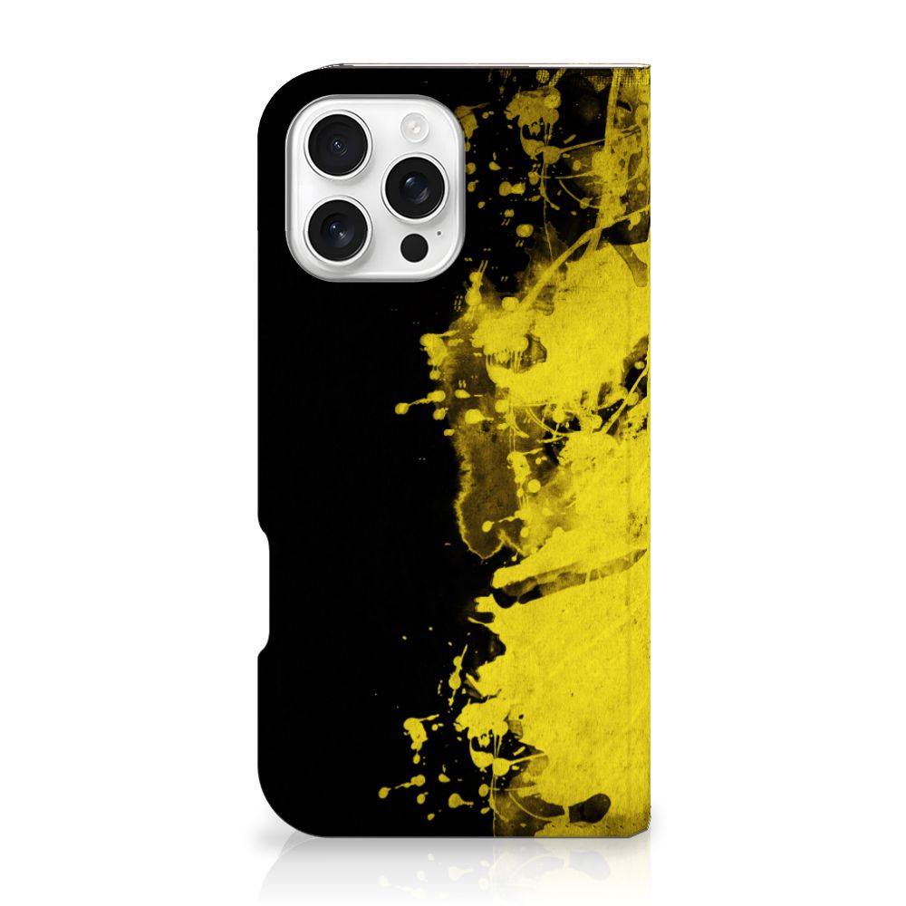 iPhone 16 Pro Max Standcase België design geel zwart aanzicht