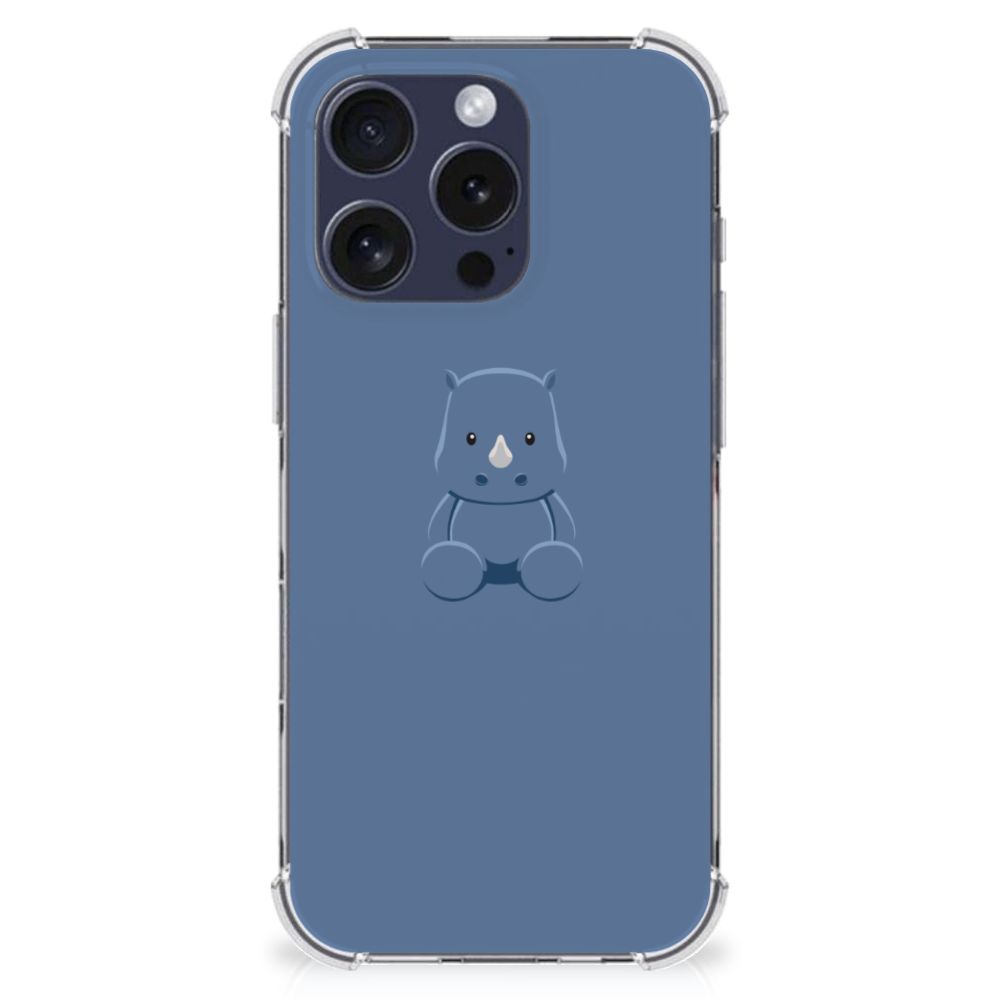 iPhone 16 Pro Max Stevig Bumper Hoesje Baby Rhino achterkant met schattig baby rhino ontwerp