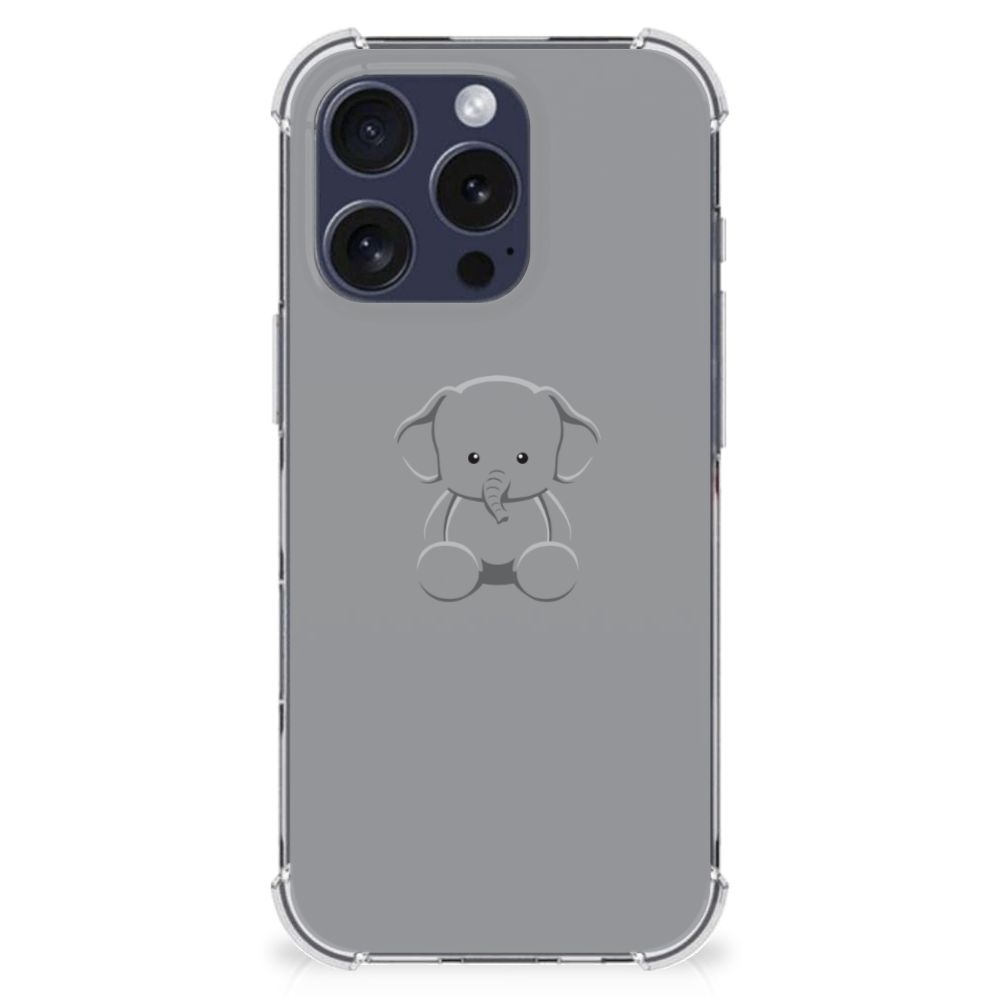 iPhone 16 Pro Max Stevig Bumper Hoesje Grijs Baby Olifant achteraanzicht