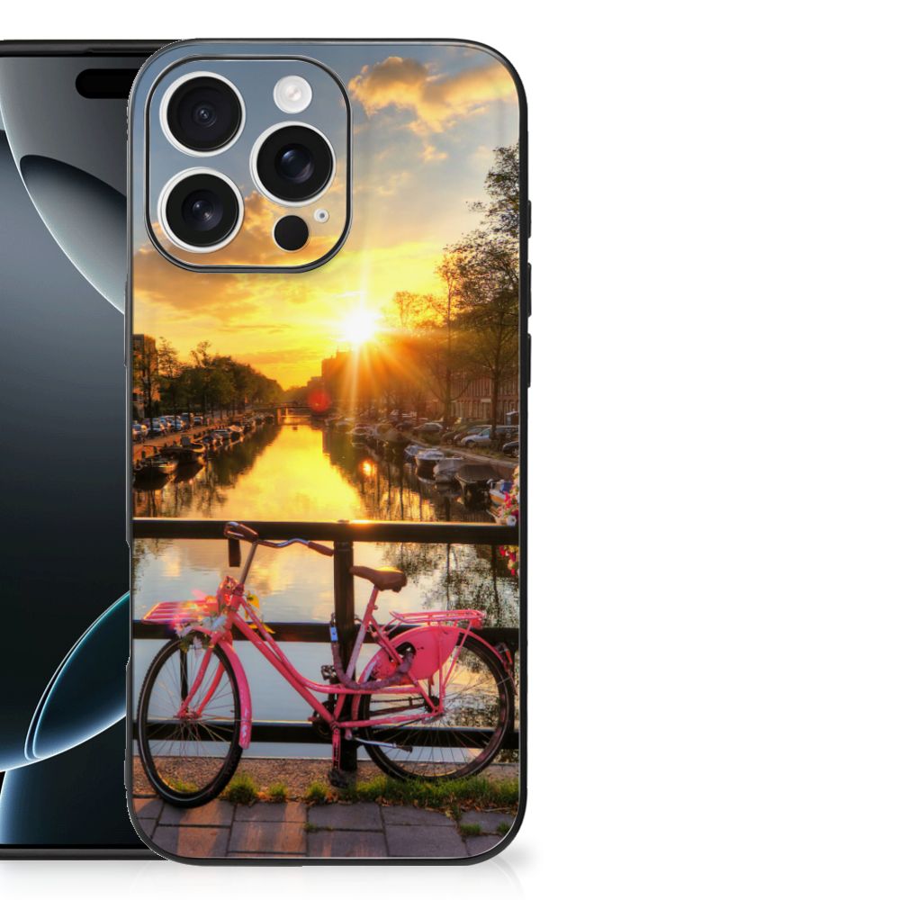 Apple iPhone 16 Pro Max TPU Backcover Amsterdamse Grachten reizen fiets zonsondergang