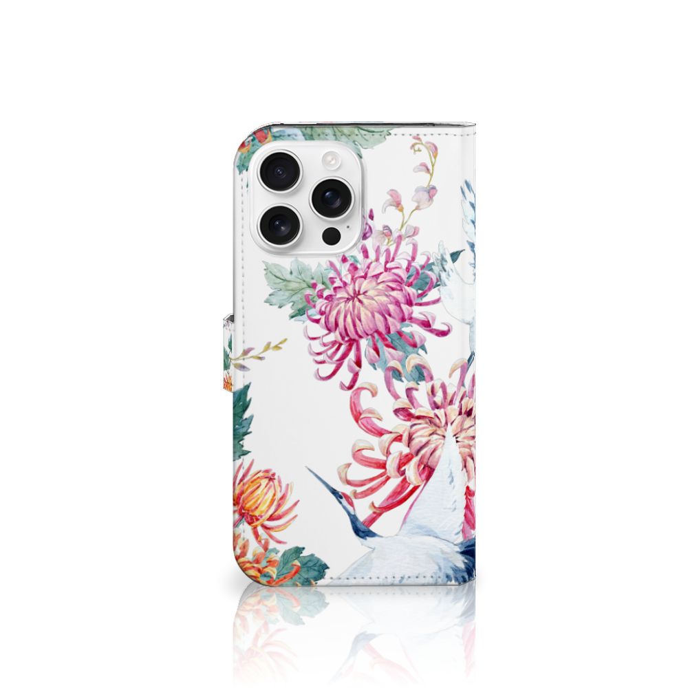 iPhone 16 Pro Max Telefoonhoesje met Pasjes Bird Flowers bloemen design voorkant