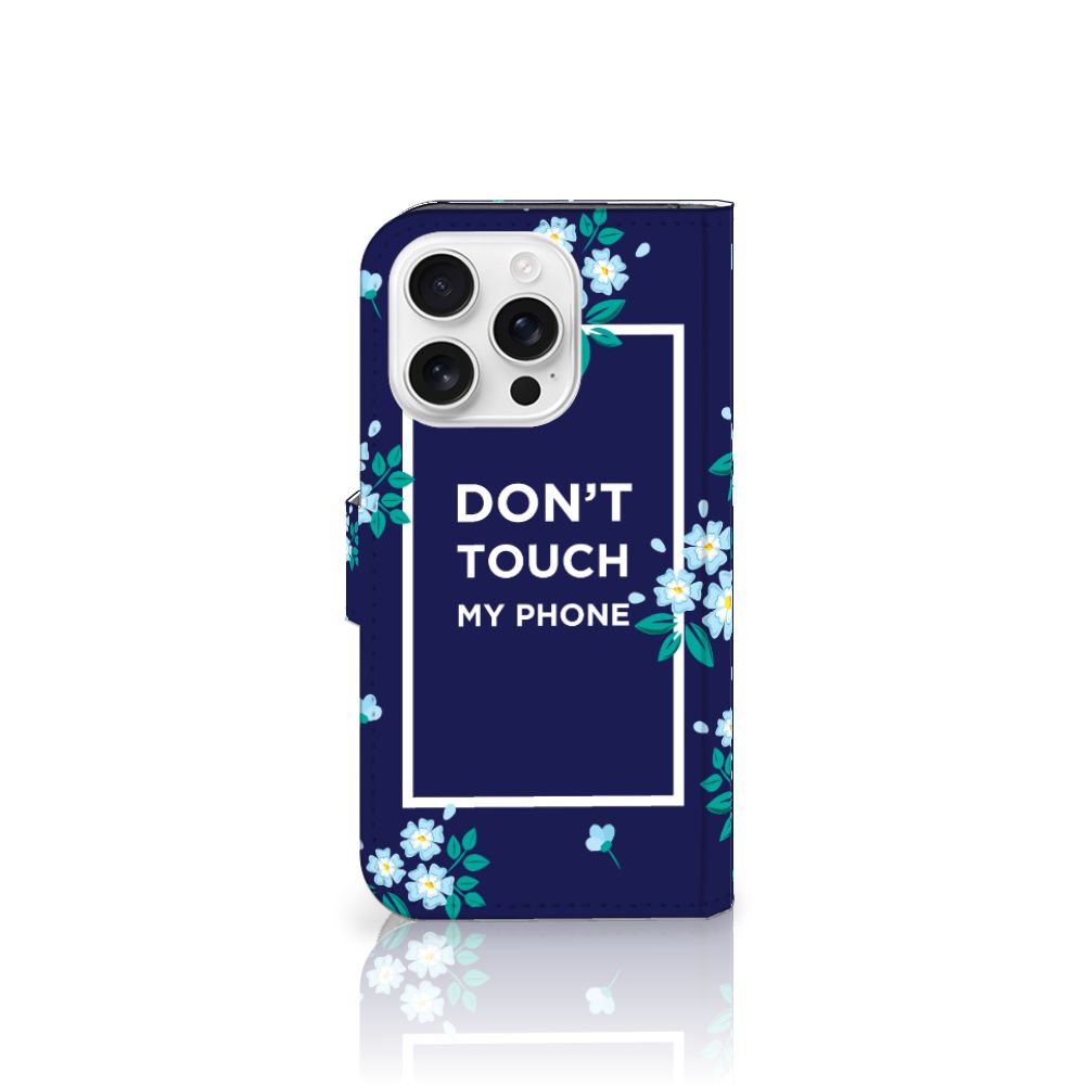 iPhone 16 Pro Portemonnee Hoesje Flowers Blue DTMP voorkant