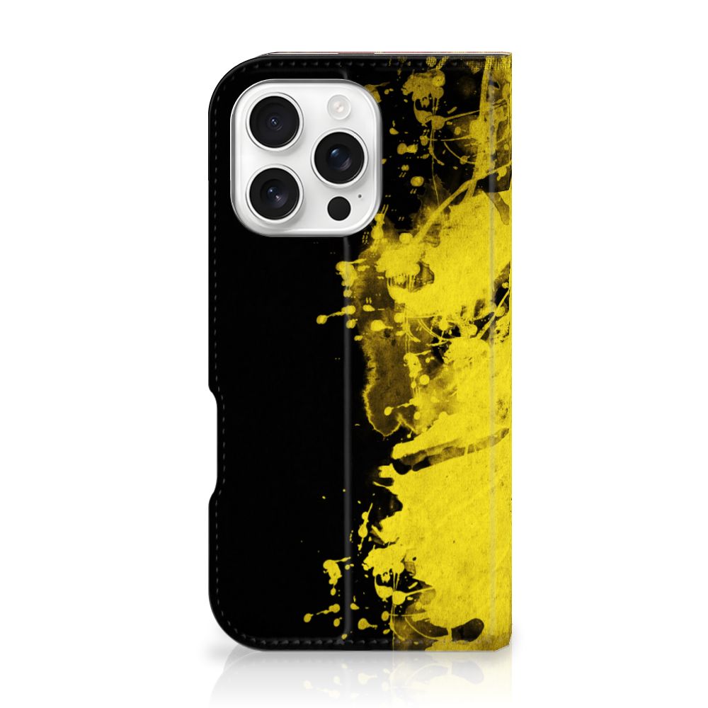 iPhone 16 Pro Standcase België design hoesje geel zwart aanzicht
