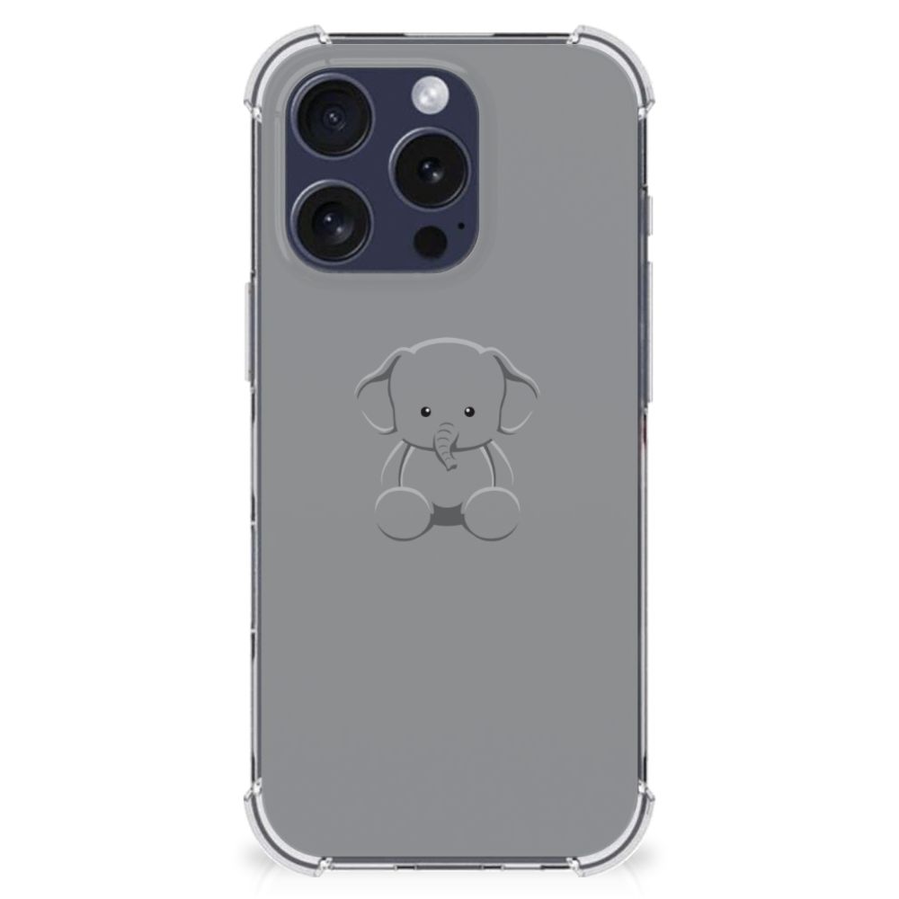 iPhone 16 Pro Stevig Bumper Hoesje Grijs Baby Olifant achterkant