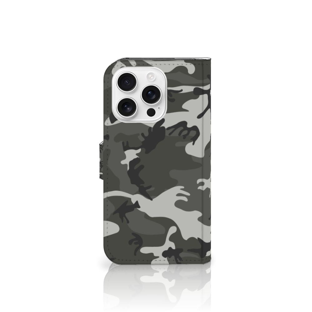 Apple iPhone 16 Pro Telefoon Hoesje Army Light camouflage design voorkant