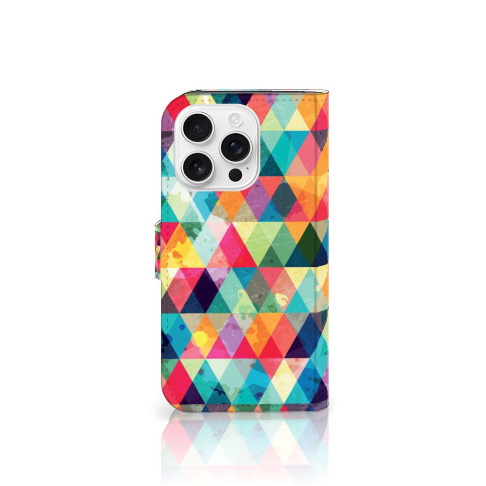 Apple iPhone 16 Pro Telefoon Hoesje Geruit kleurrijk geometrisch design aanzicht