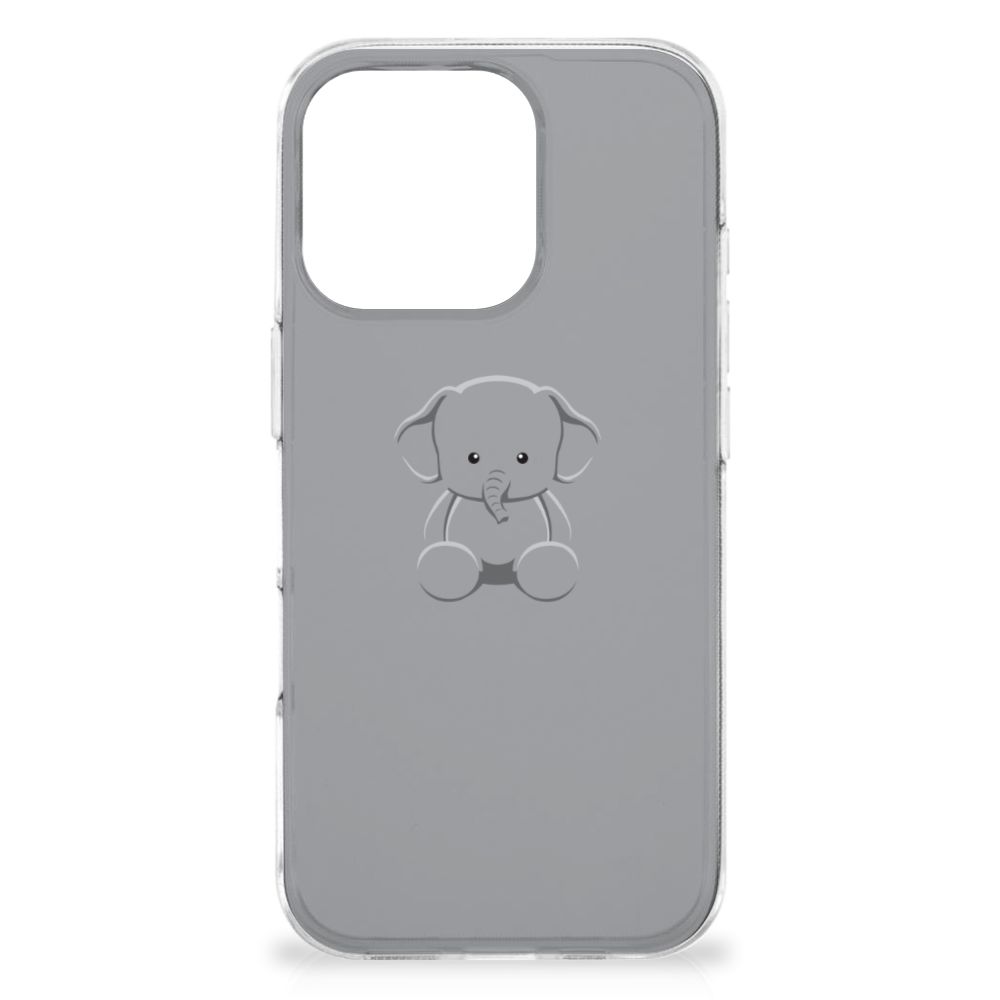 iPhone 16 Pro Telefoonhoesje met Naam Grijs Baby Olifant telefoonhoesje baby olifant aanzicht