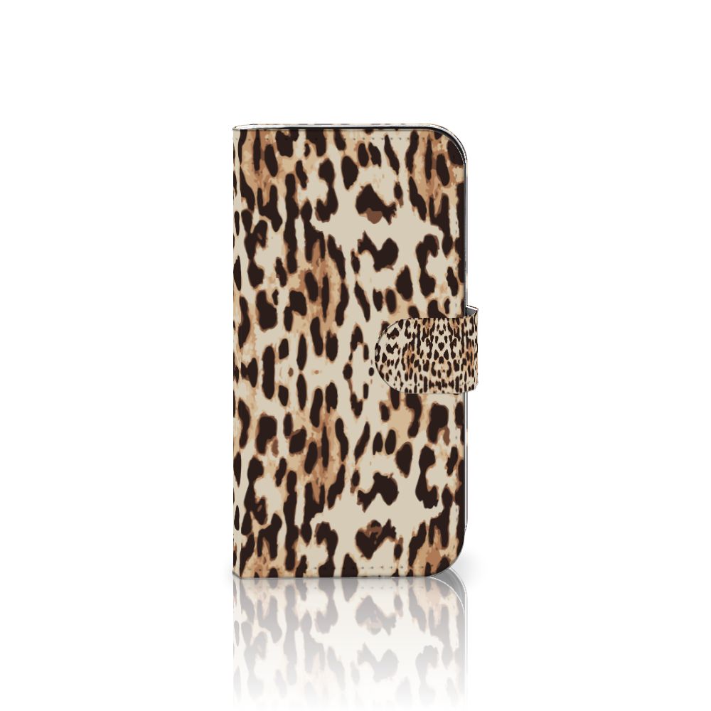 Apple iPhone 16 Pro Telefoonhoesje met Pasjes Leopard dierenprint aanzicht