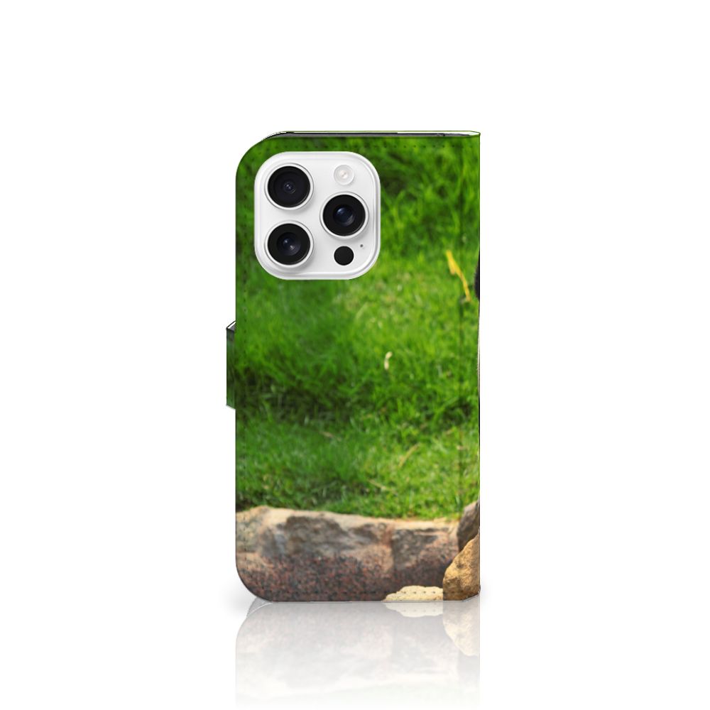 iPhone 16 Pro Telefoonhoesje met Pasjes Panda telefoonhoesje panda design voorkant