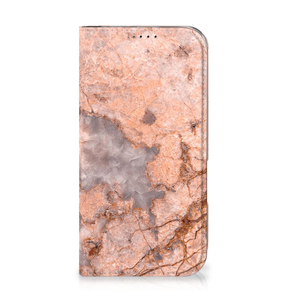 iPhone 16 Standcase Marmer Oranje folio hoesje voorzijde