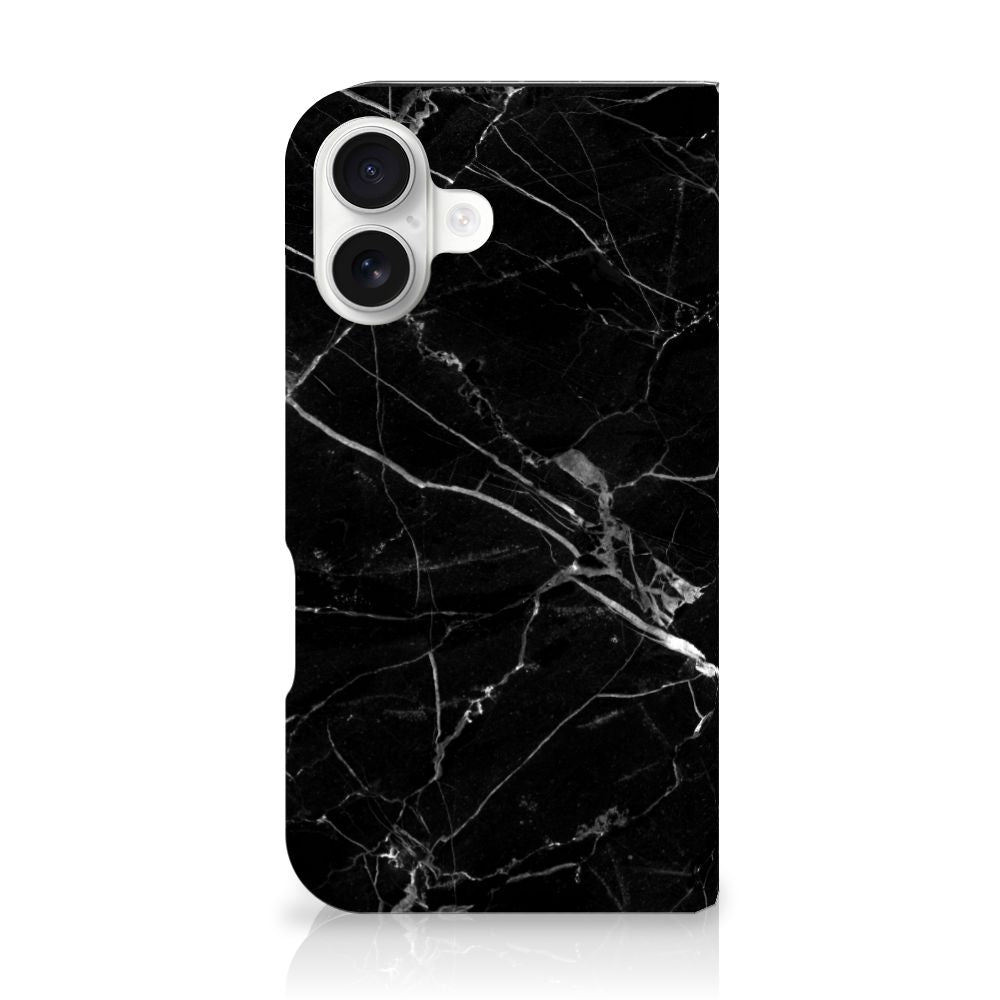 iPhone 16 Standcase Marmer Zwart design zwart marmer aanzicht