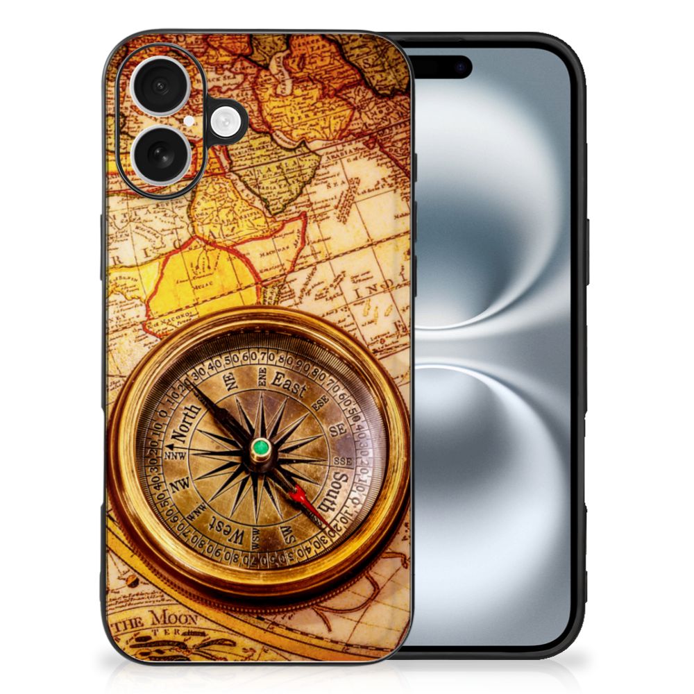 Apple iPhone 16 TPU Backcover Kompas reizen print voorkant