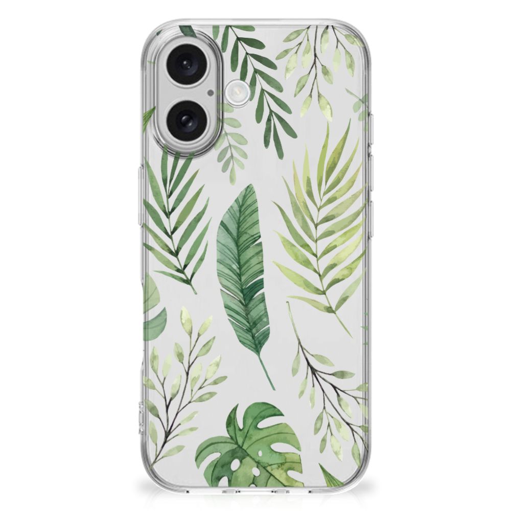 iPhone 16 TPU Case Leaves groene bladeren design achterkant