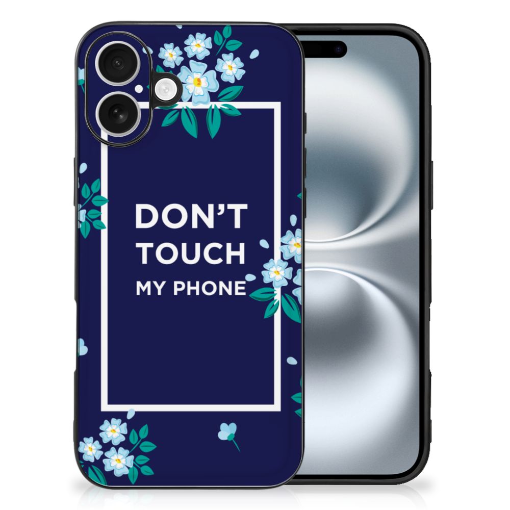 Apple iPhone 16 Telefoon Hoesje Flowers Blue DTMP bloemen design achterkant