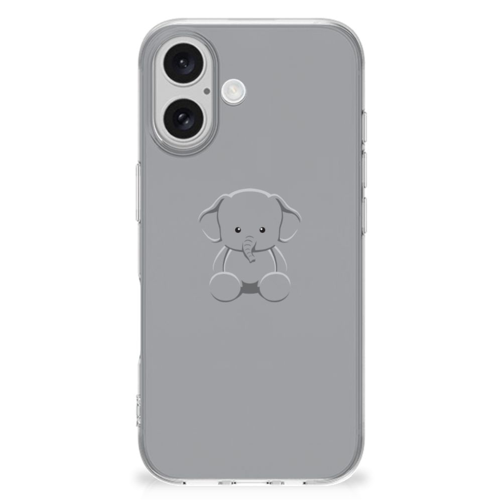 iPhone 16 Telefoonhoesje met Naam Grijs Baby Olifant achterkant