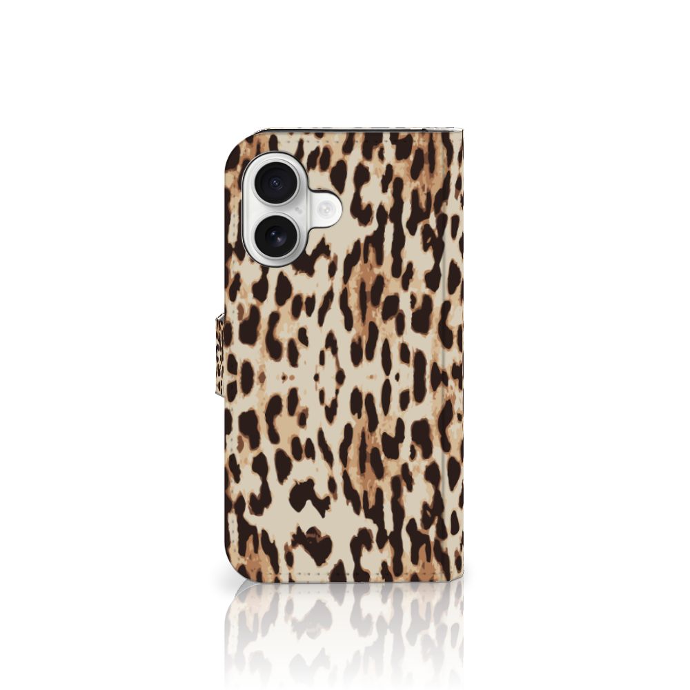 Apple iPhone 16 Telefoonhoesje met Pasjes Leopard dierenprint zijaanzicht
