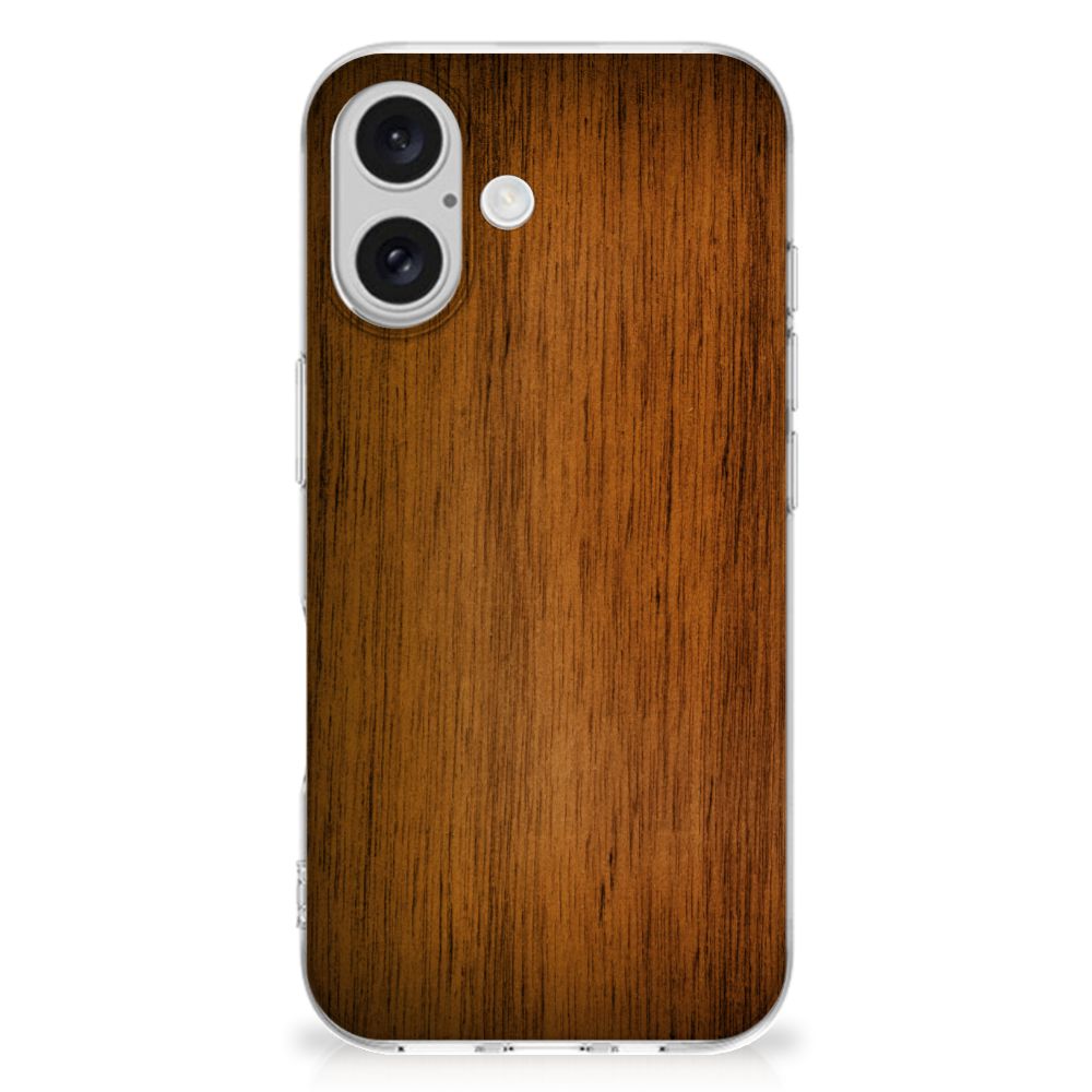 iPhone 16 plus Bumper Hoesje Donker Hout TPU hoesje achterkant donker hout