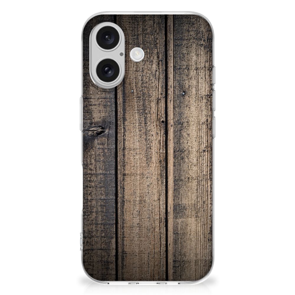 iPhone 16 plus Bumper Hoesje Steigerhout achterkant houten panelen