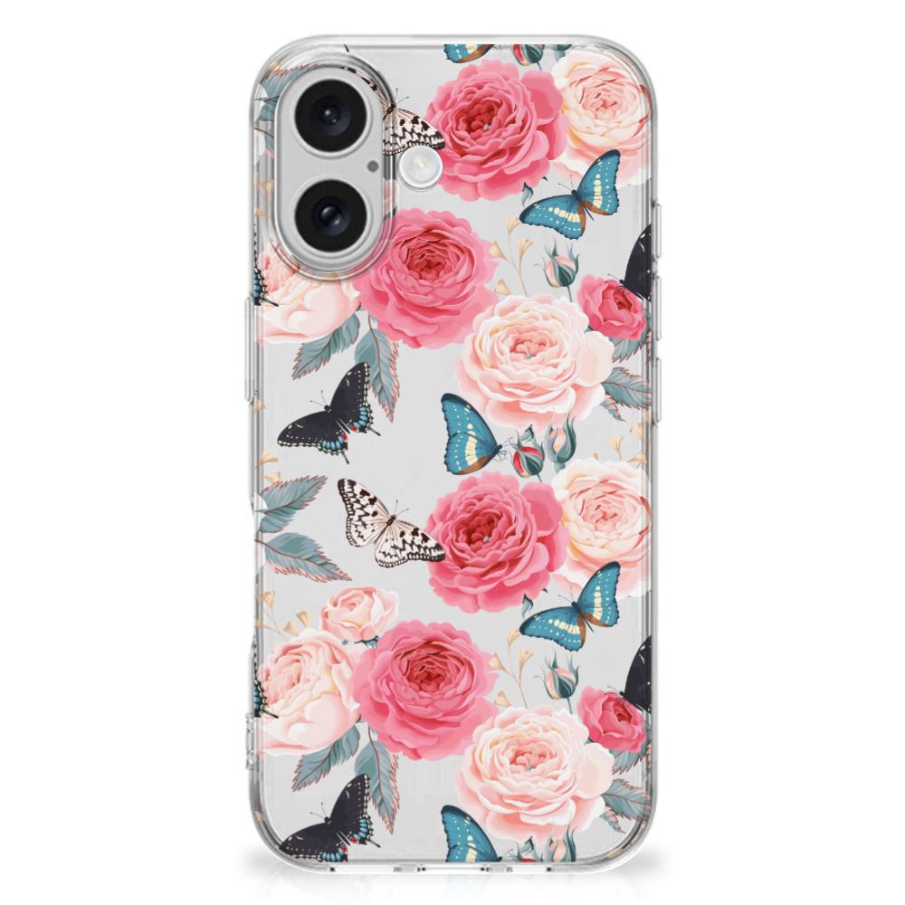 iPhone 16 plus TPU Case Butterfly Roses achterkant design