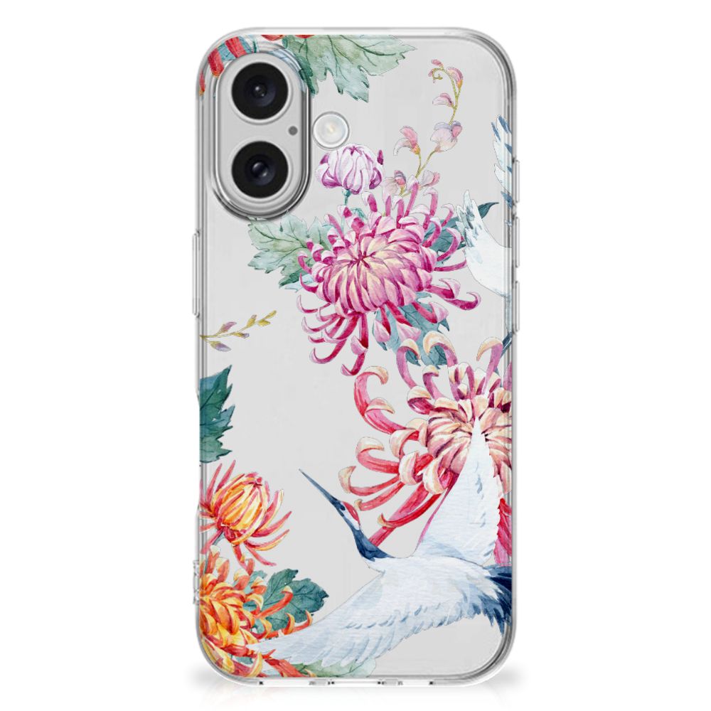 iPhone 16 plus TPU Hoesje Bird Flowers design bloemen zijaanzicht
